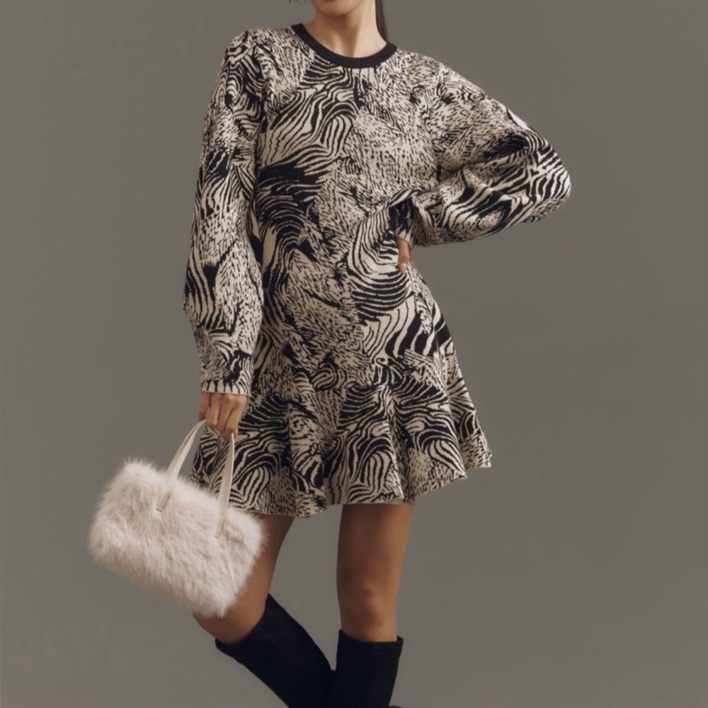 By Anthropologie 3/4 Sleeve Ruffled Sweater Knit Dress